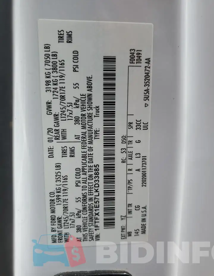 1FTFX1E57LKD33885 Photo# 12