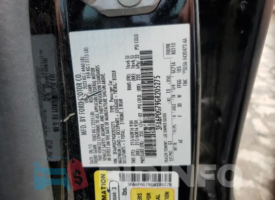 3FA6P0G79GR205275 Photo# 12