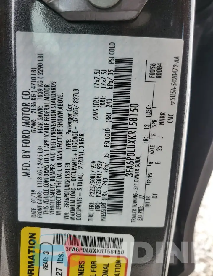 3FA6P0LUXKR158150 Photo# 12