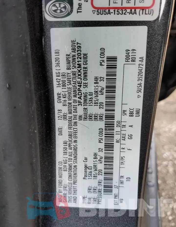 3FADP4EJXKM120397 Photo# 13