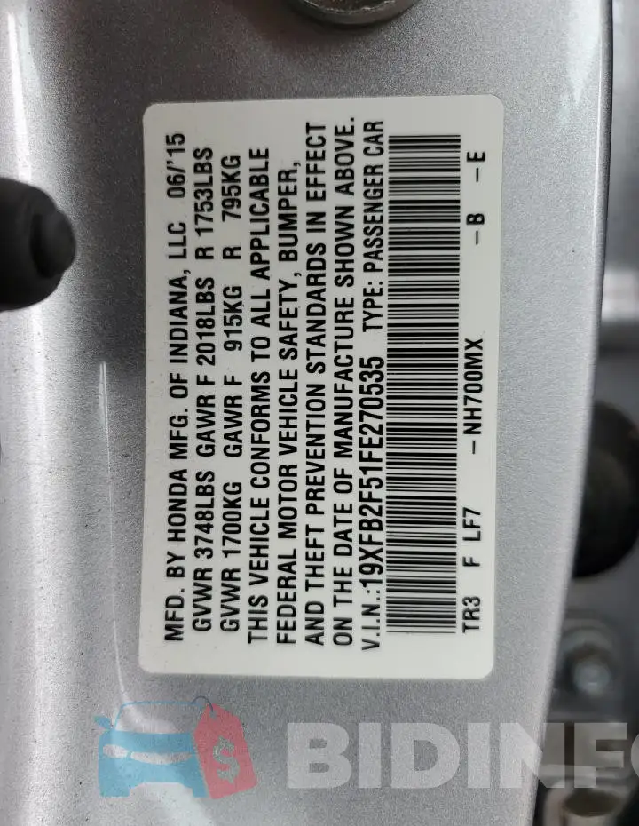 19XFB2F51FE270535 Photo# 12