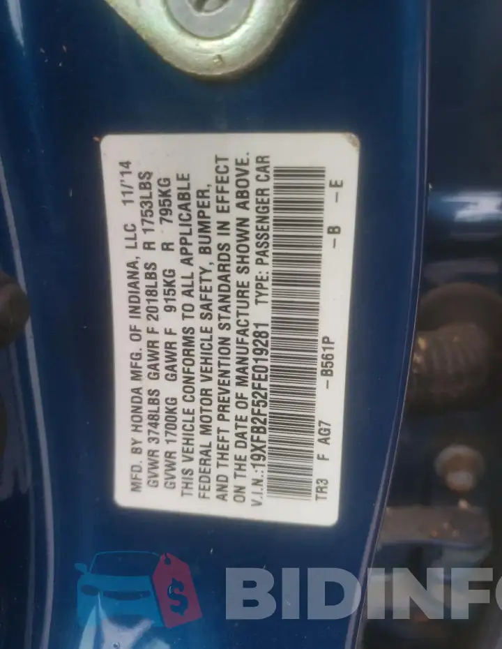 19XFB2F52FE019281 Photo# 12