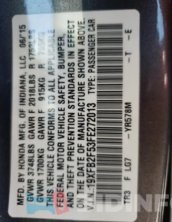 19XFB2F53FE272013 Photo# 12