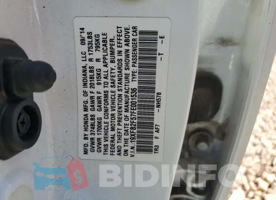 19XFB2F57FE001536 Photo# 13