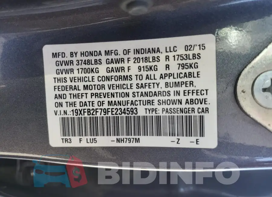19XFB2F79FE234593 Photo# 12