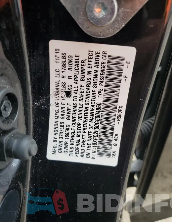 19XFC2F50GE004860 Photo# 13