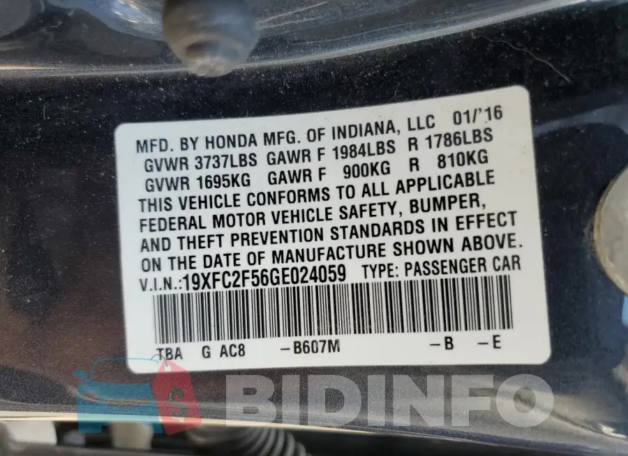 19XFC2F56GE024059 Photo# 12