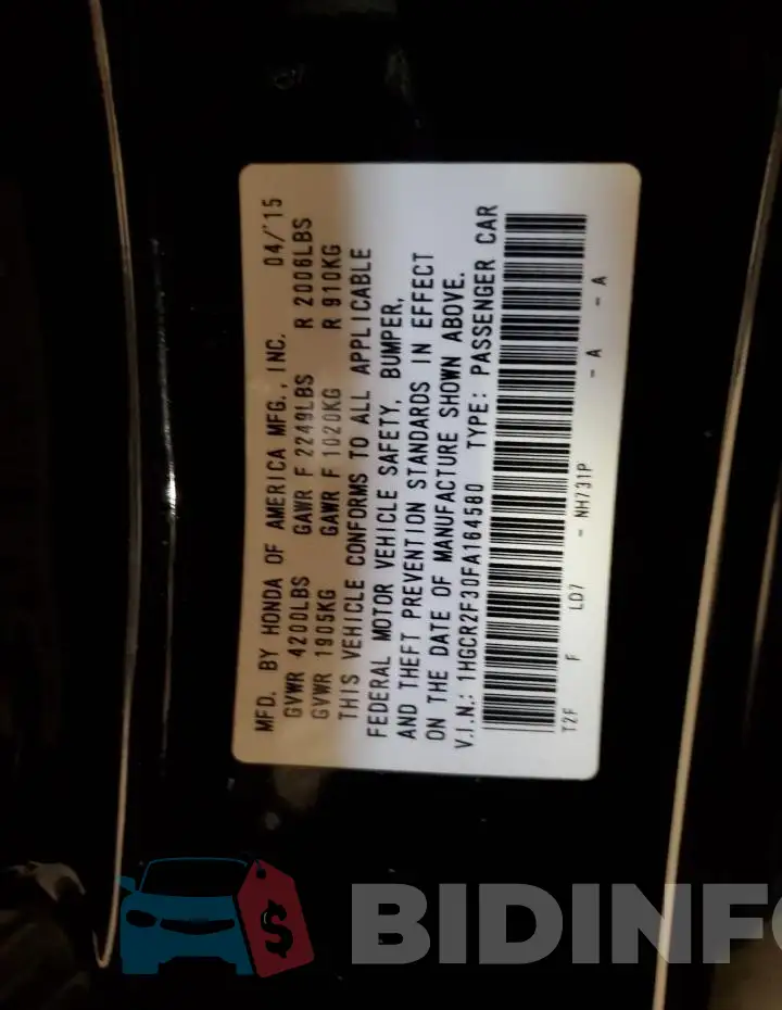 1HGCR2F30FA164580 Photo# 12