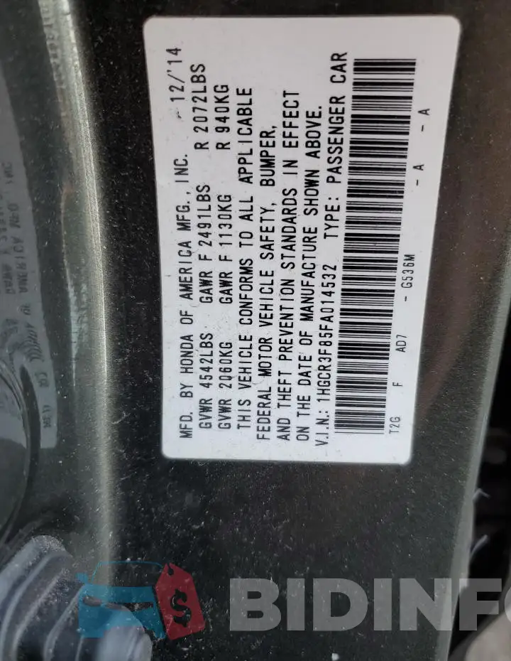 1HGCR3F85FA014532 Photo# 12