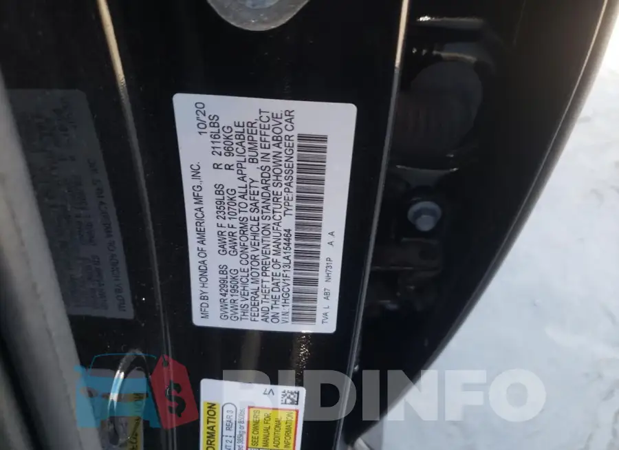 1HGCV1F13LA154464 Photo# 12