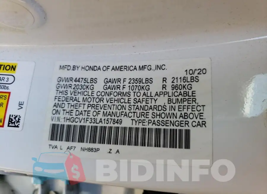 1HGCV1F33LA157849 Photo# 12
