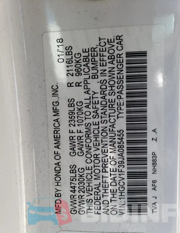 1HGCV1F39JA085455 Photo# 12