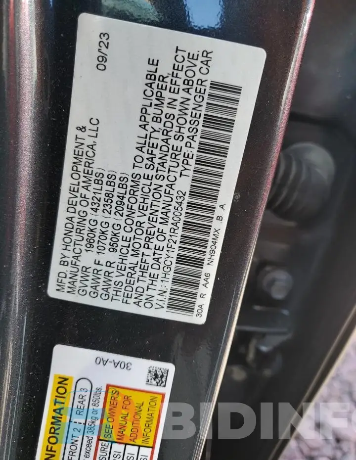 1HGCY1F21RA005432 Photo# 12
