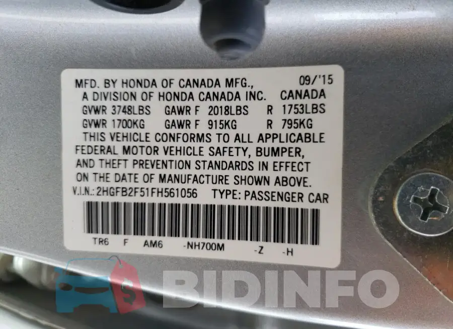 2HGFB2F51FH561056 Photo# 12