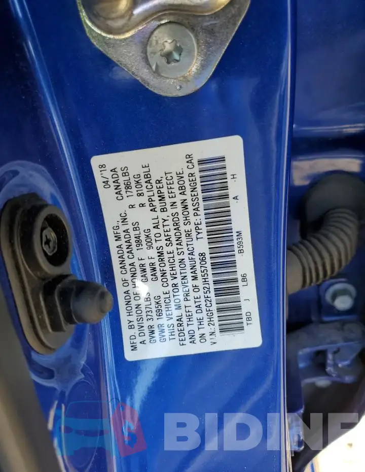 2HGFC2F52JH557068 Photo# 13