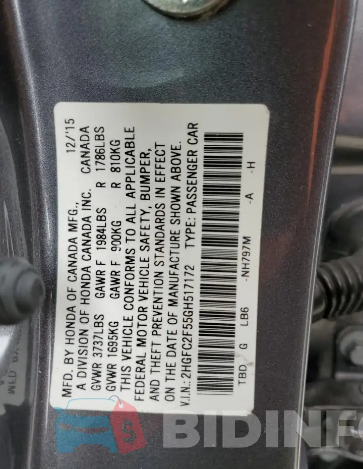 2HGFC2F55GH517172 Photo# 12