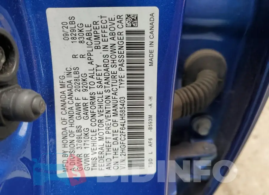 2HGFC2F64LH585403 Photo# 13