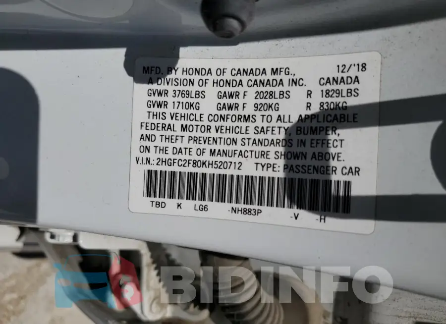 2HGFC2F80KH520712 Photo# 12
