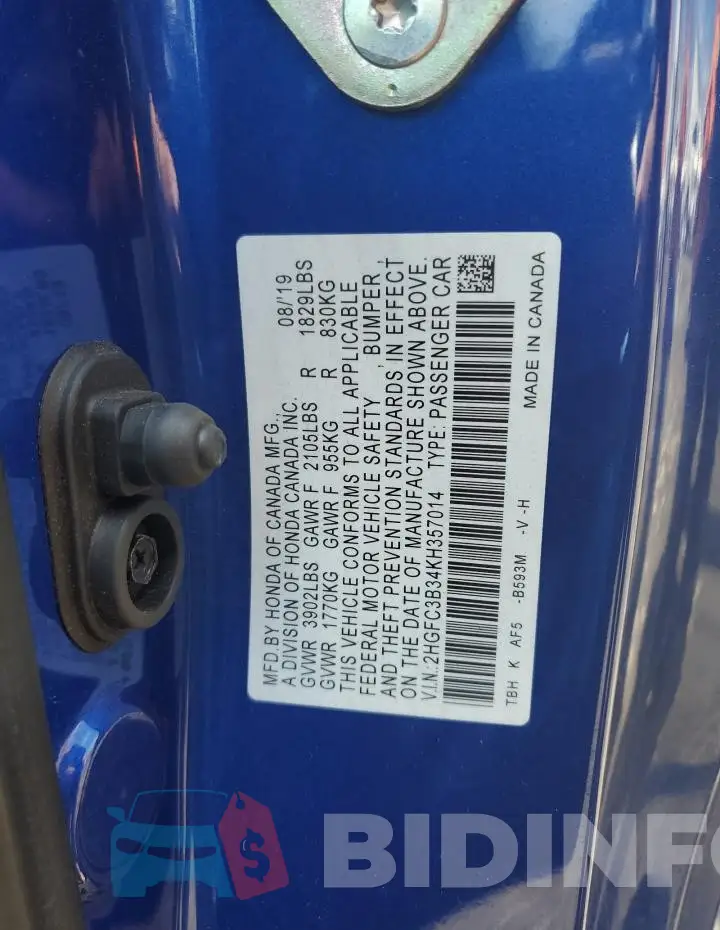 2HGFC3B34KH357014 Photo# 12