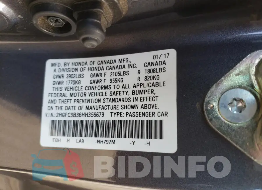 2HGFC3B36HH356679 Photo# 12