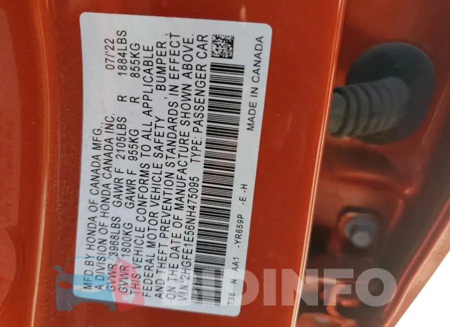 2HGFE1E56NH475095 Photo# 12