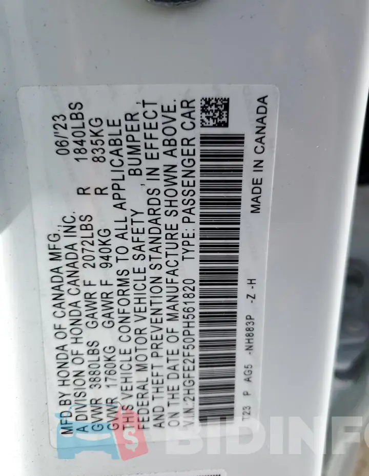 2HGFE2F50PH561820 Photo# 12