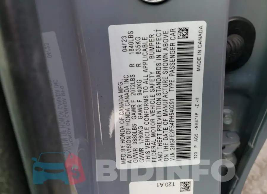 2HGFE2F54PH540291 Photo# 13