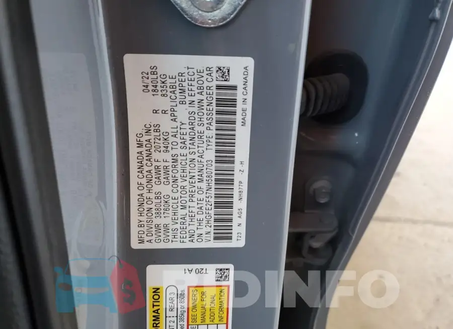 2HGFE2F57NH580703 Photo# 12