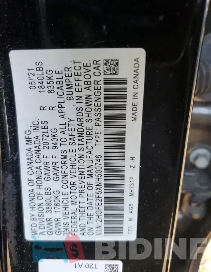 2HGFE2F5XNH500746 Photo# 12