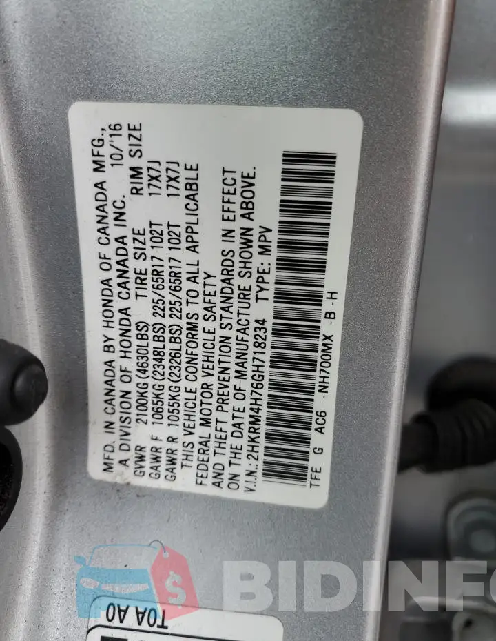 2HKRM4H76GH718234 Photo# 13