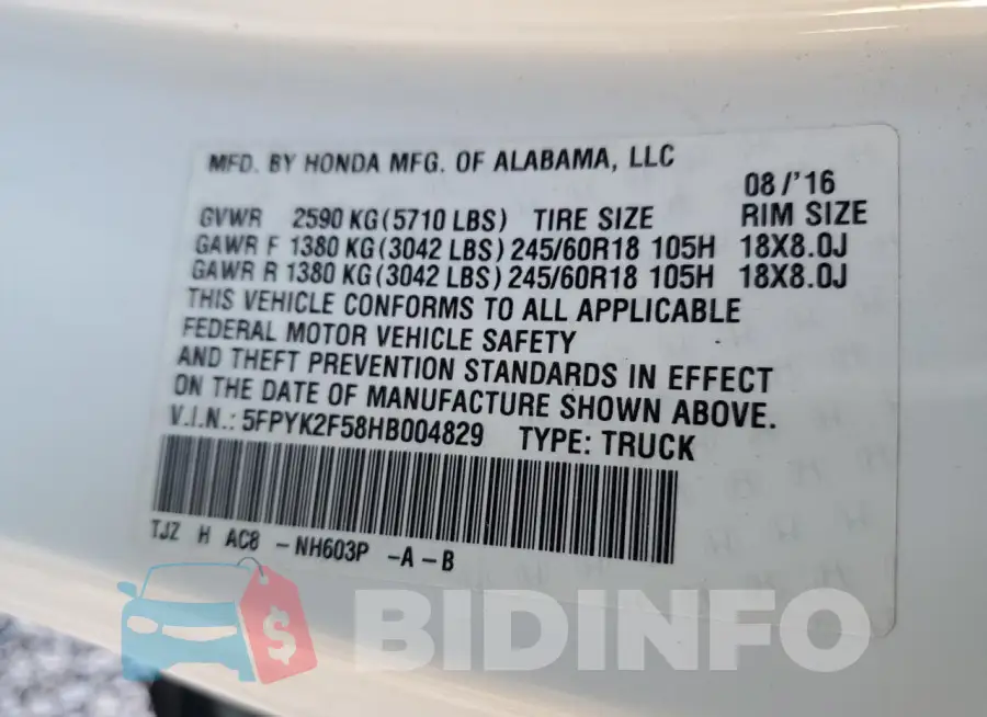 5FPYK2F58HB004829 Photo# 12