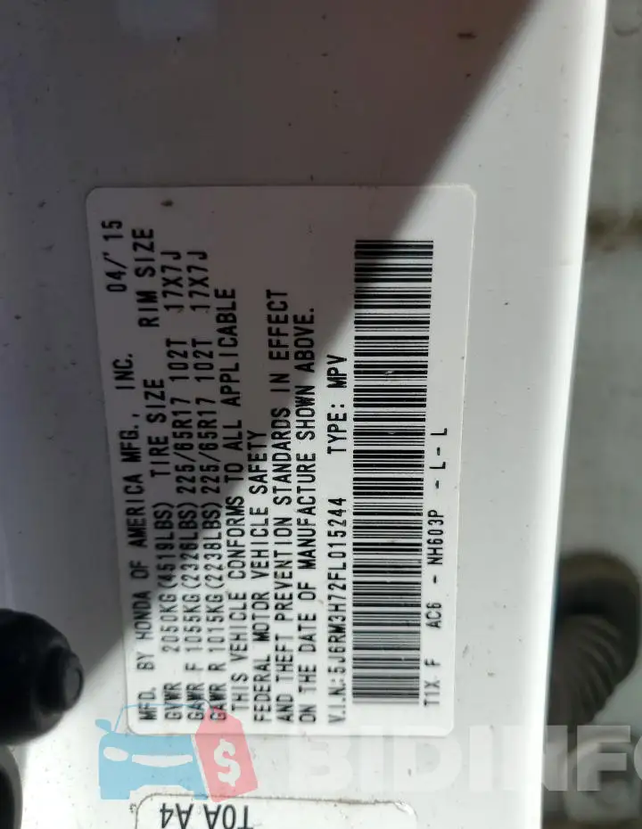 5J6RM3H72FL015244 Photo# 13
