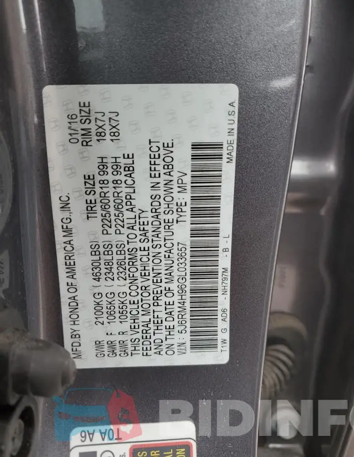 5J6RM4H96GL033657 Photo# 13