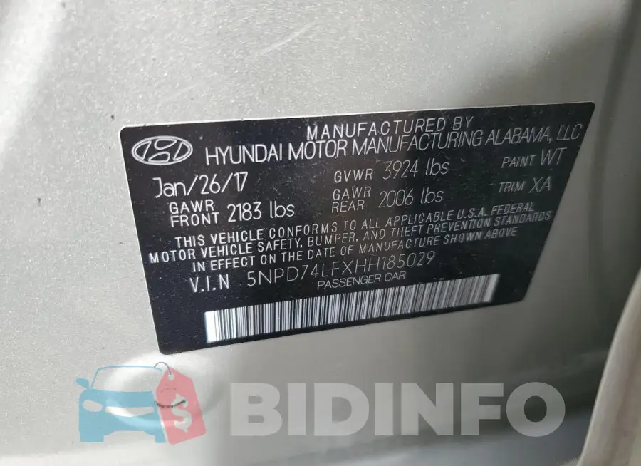 5NPD74LFXHH185029 Photo# 12