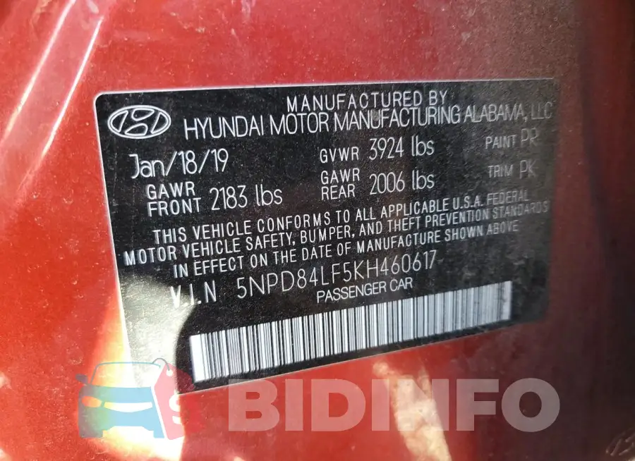 5NPD84LF5KH460617 Photo# 12