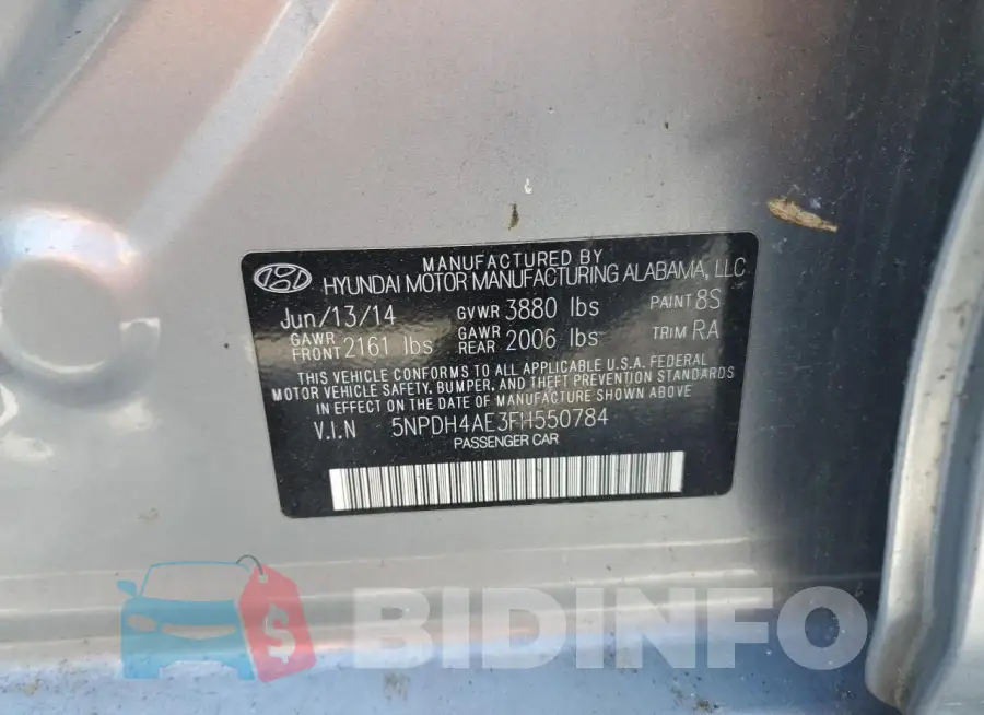 5NPDH4AE3FH550784 Photo# 12