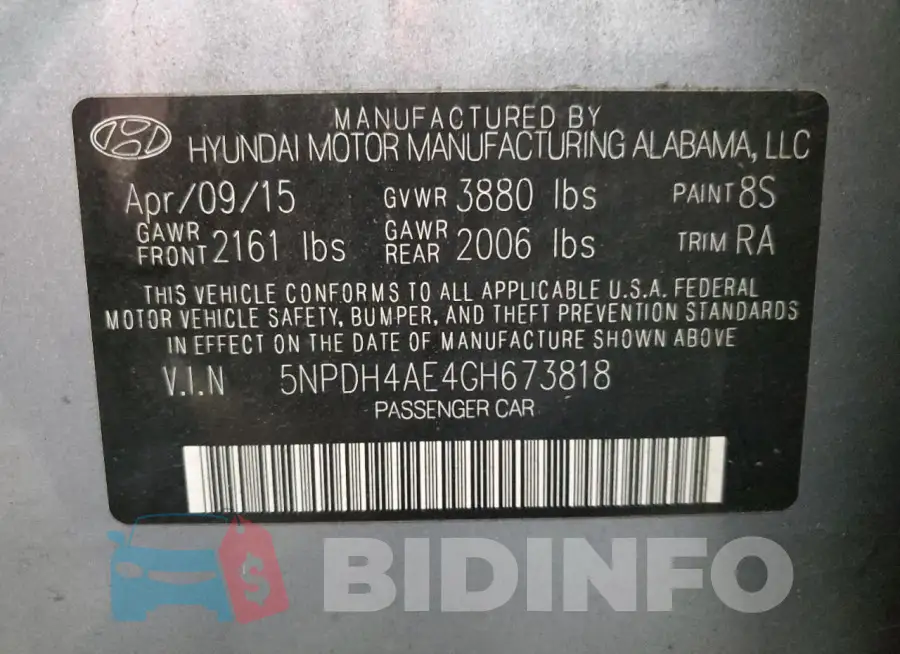 5NPDH4AE4GH673818 Photo# 12