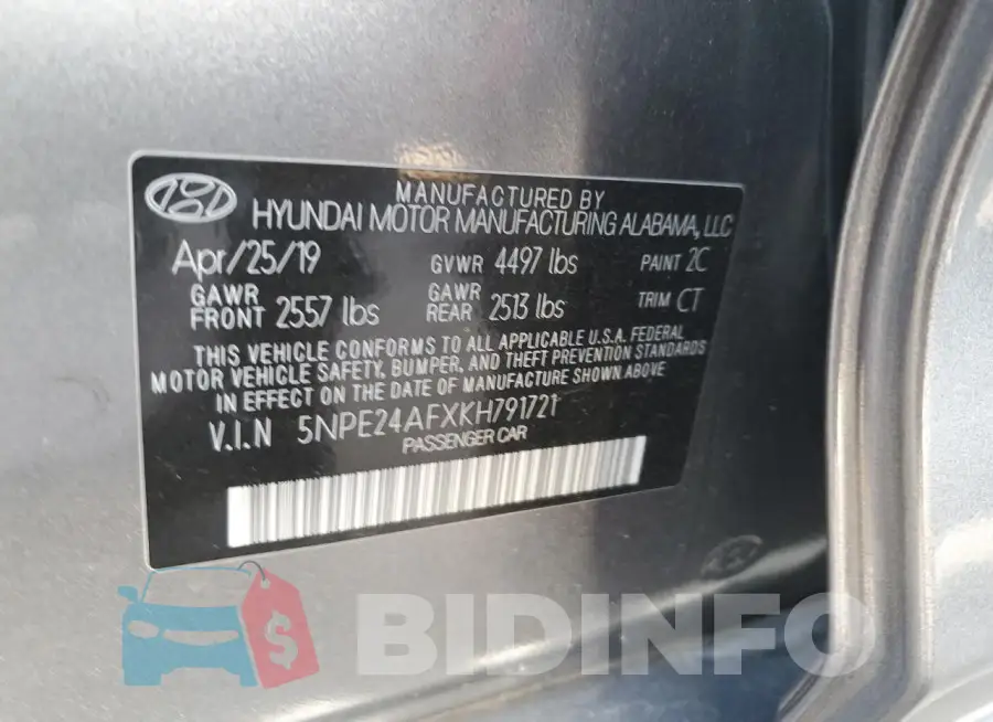 5NPE24AFXKH791721 Photo# 12