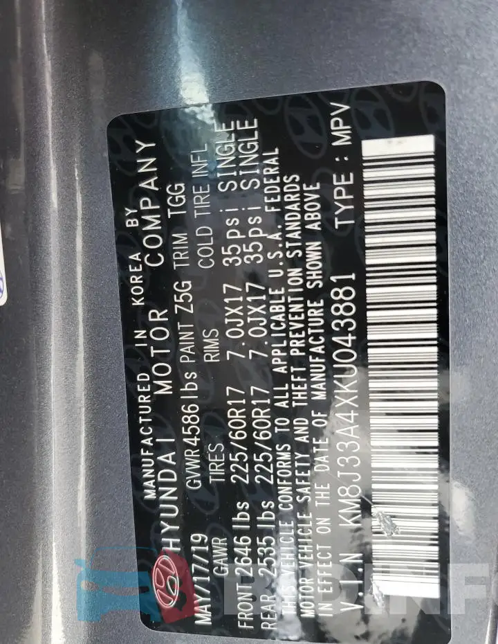 KM8J33A4XKU043881 Photo# 13