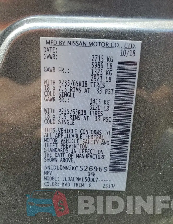 5N1DL0MN2KC526965 Photo# 13