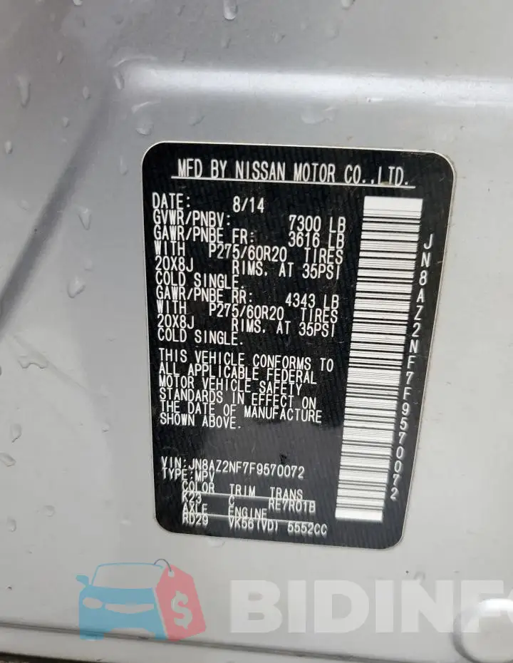 JN8AZ2NF7F9570072 Photo# 13