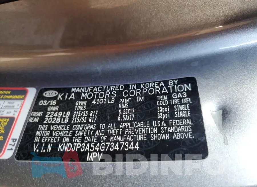 KNDJP3A54G7347344 Photo# 12
