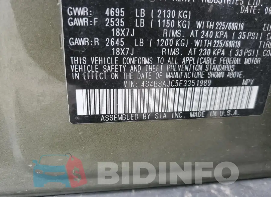 4S4BSAJC5F3351989 Photo# 12