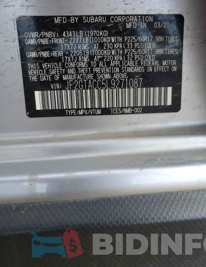 JF2GTACC5L9271087 Photo# 13