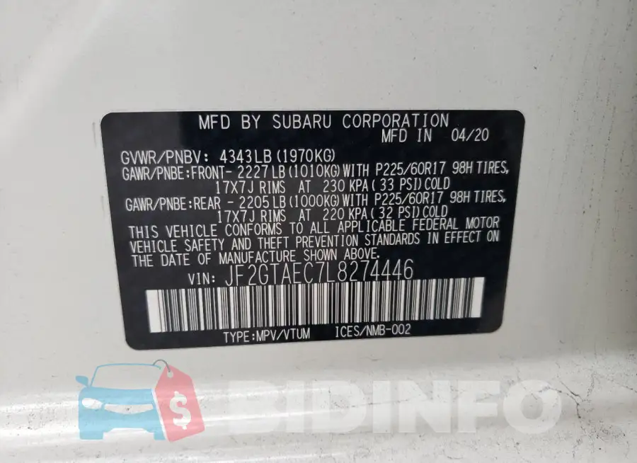 JF2GTAEC7L8274446 Photo# 14