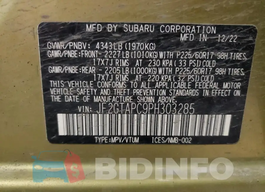 JF2GTAPC9PH303285 Photo# 12
