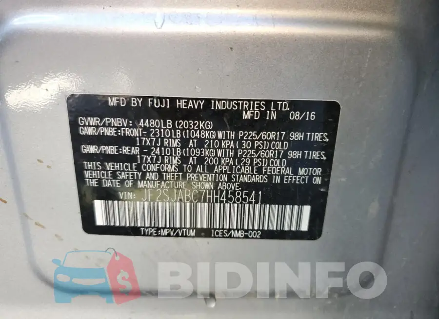 JF2SJABC7HH458541 Photo# 12