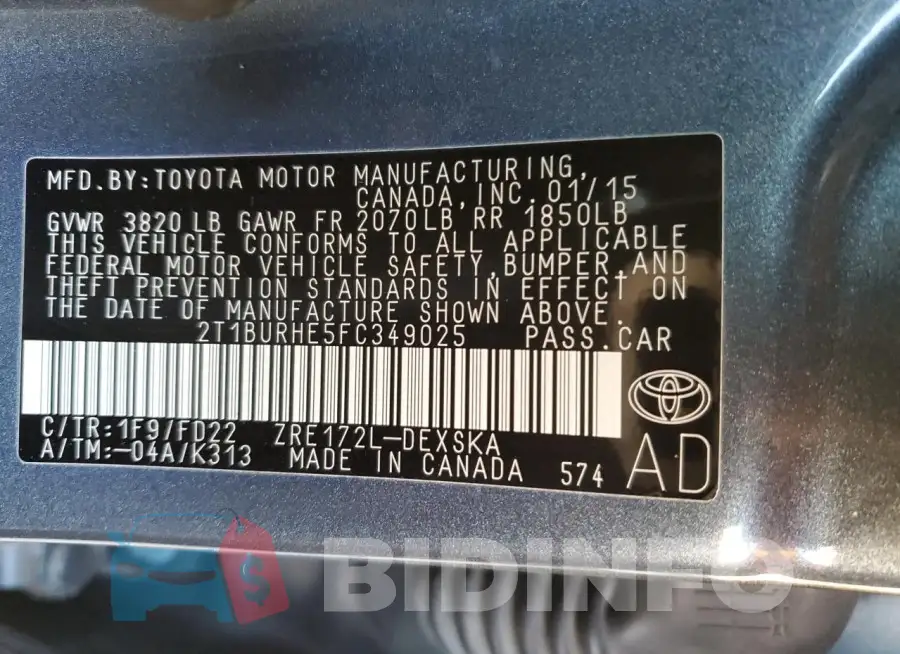 2T1BURHE5FC349025 Photo# 12