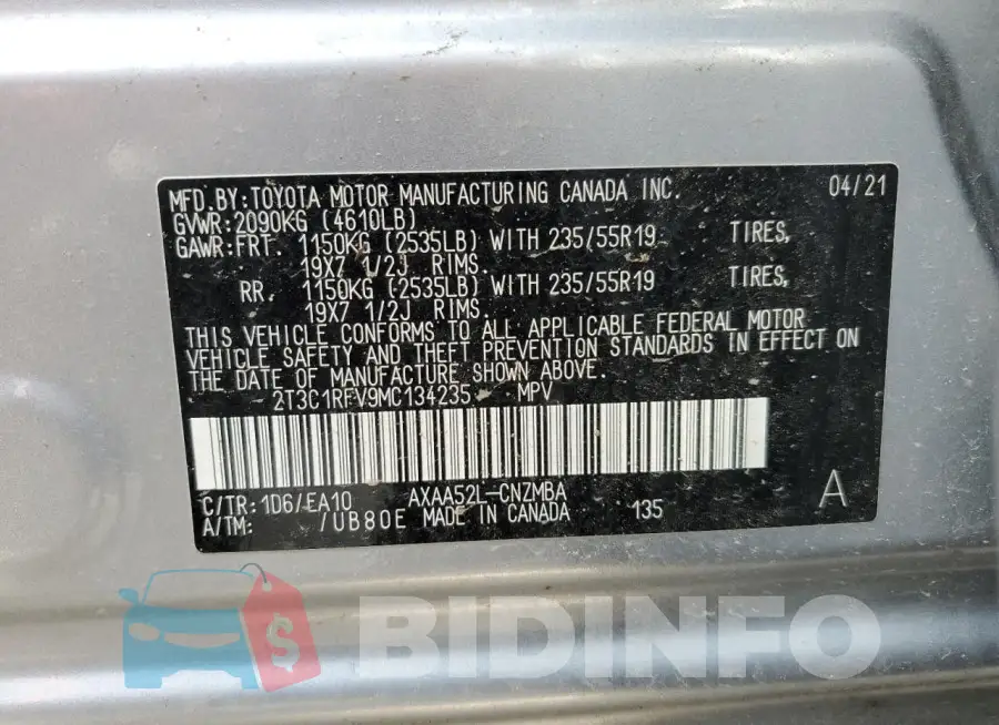 2T3C1RFV9MC134235 Photo# 13