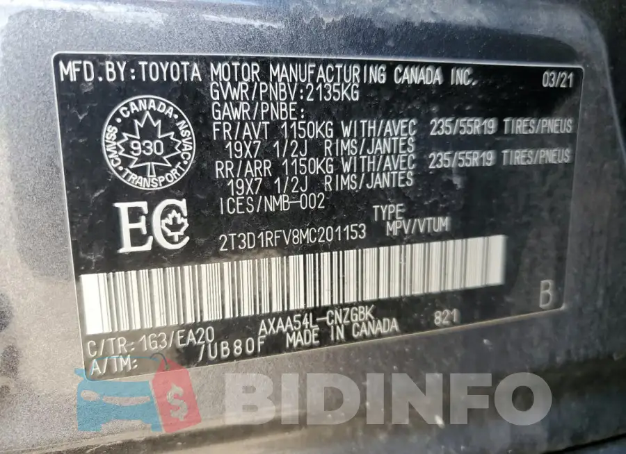 2T3D1RFV8MC201153 Photo# 13